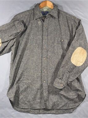 Vintage Pendleton Grey Tweed Wool Elbow Patch Trail Shirt Size L